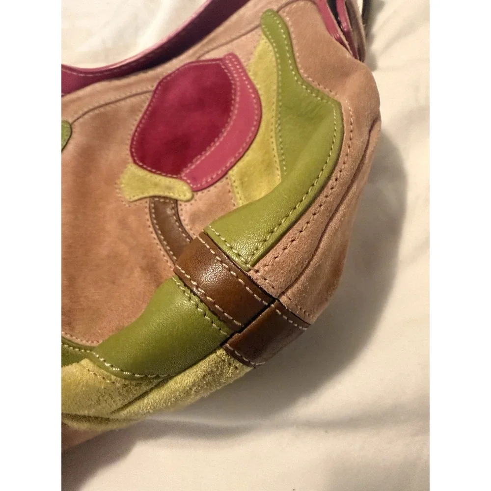 RARE Y2K Vintage 2004 Coach Poppy for Peace Pink Suede Floral Shoulder Bag Purse